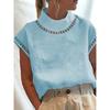 Women's Color Hollow Top Casual High Collar Linen Lace Breathable Shirt