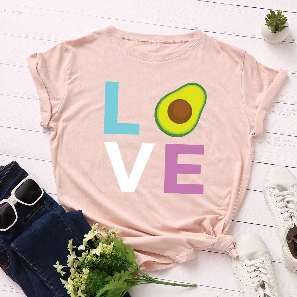 Cotton T-Shirt Short Sleeve Round Neck Women 2d Print Tops