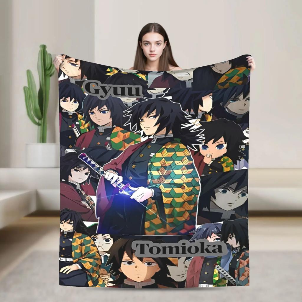 Tomioka Giyu Warm Plush Throw Blanket For Girls And Boys Soft Flannel Sofa Bedspread Home Decor Street Trend Cover