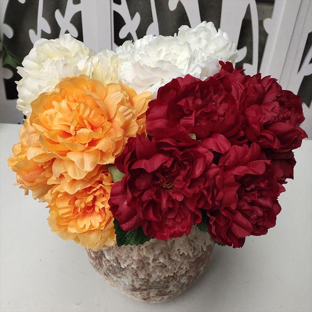 Multicolor Artificial Flower Peony Silk Petals Leaves Faux Flower Peony 5 Heads Photo Props Floral Arrangement Home Decoration