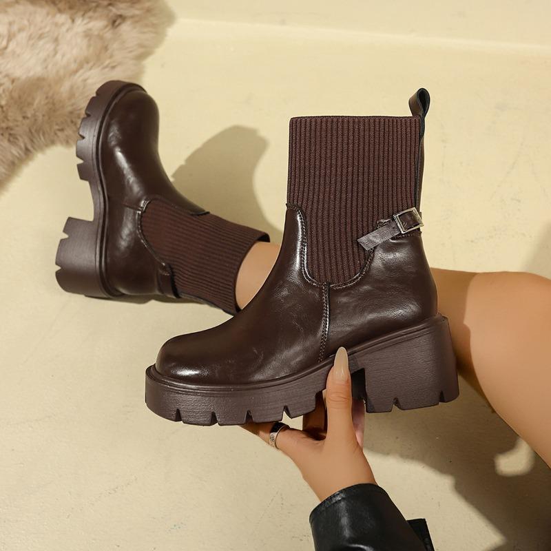 Fashion Women's Square Heel Fashion Boots 2024 Winter Ankle Women's Comfortable Women's Shoes Casual Large Size 43 Botas De Mujer