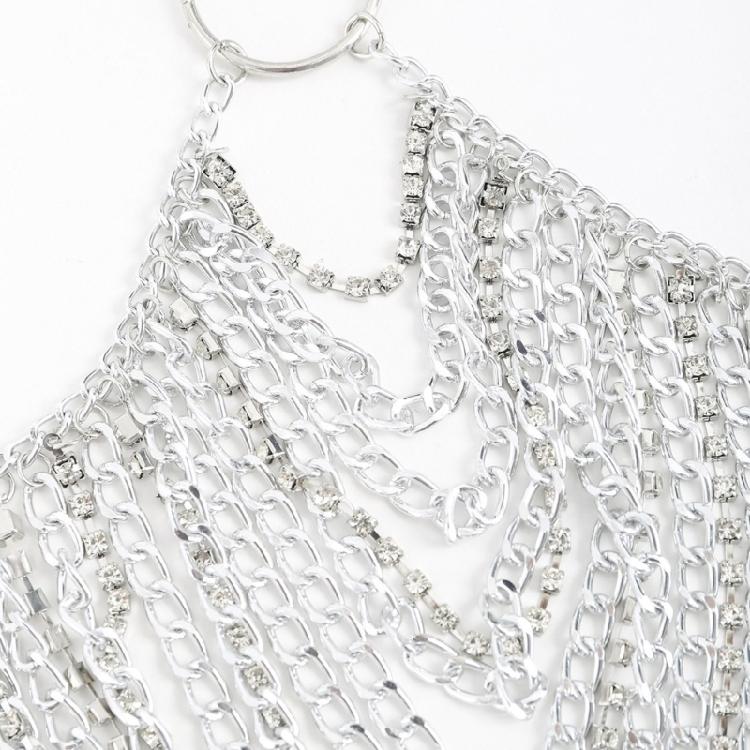 Fashionable Body Chain with Tassels and Rhinestones Crystal Body Jewelry Alloy Texture Suitable for Party Nightclub