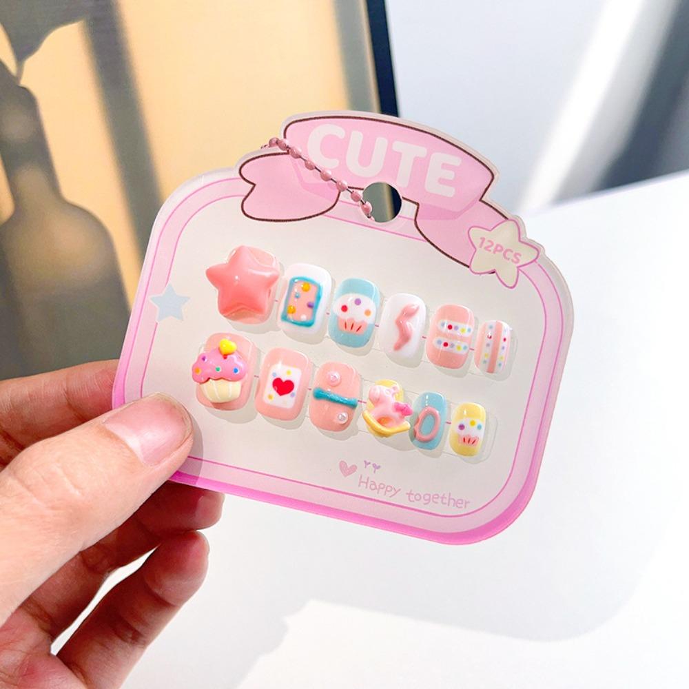 3D Animal Cartoon Fake Nails Flower Bowknot Short Square Shaped Children False Nails Manicure Material Press On Nails
