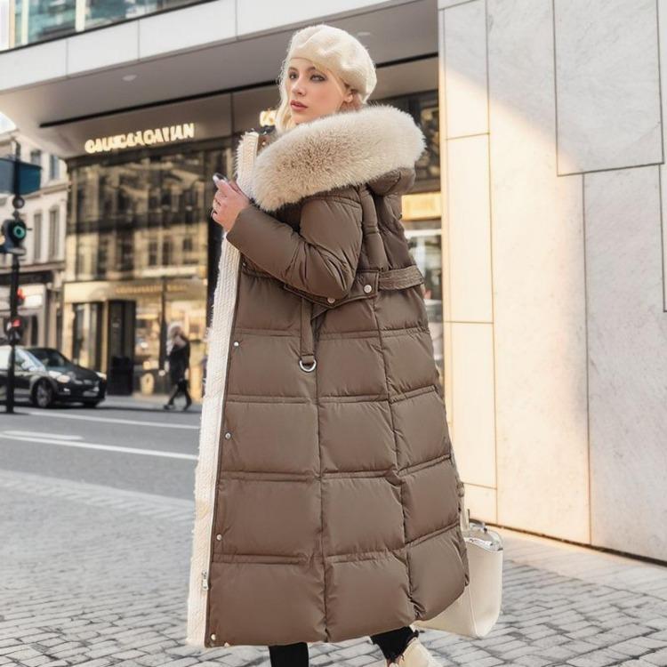 Parkas de Lana de Cordero y Algodón Cálidas y Esponjosas con Cuello con Capucha Abrigo Largo Medio Chaqueta de Invierno con Cremallera