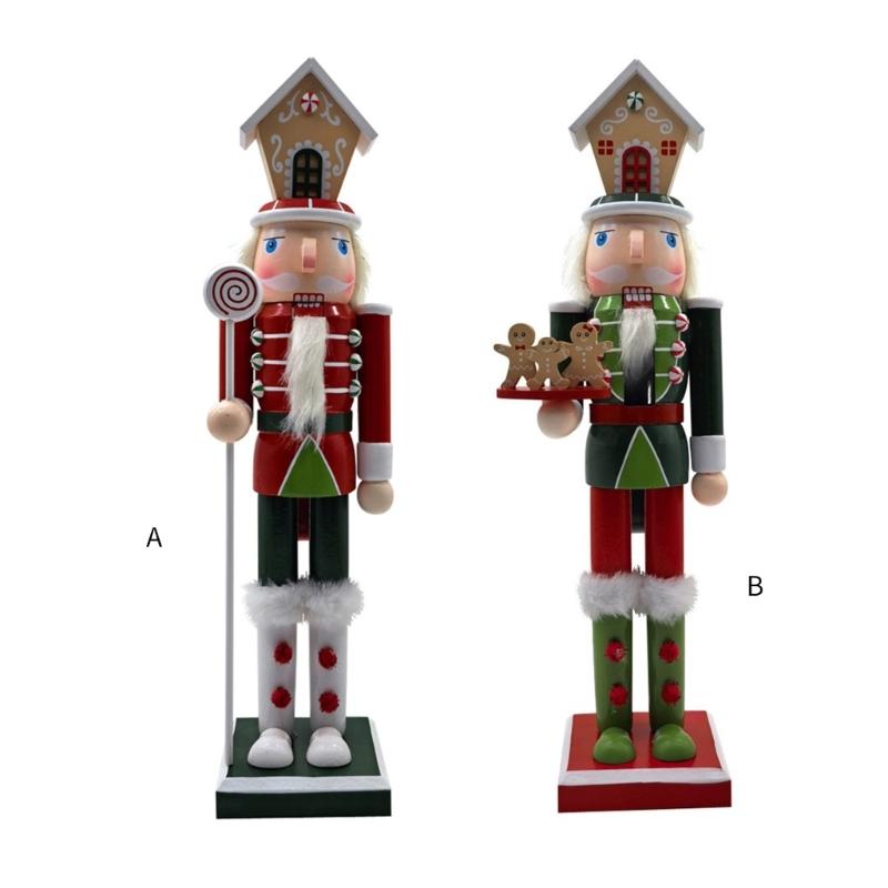 Holiday Nutcrackers Figure Colorful Wood Soldier Puppet with Cookie Family and House Hat Christmas Decorative Ornament