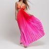 Spring 2026 Women's Gradient Halter Neck Dress - Elegant European and American Style with Sexy Hollow Out Design