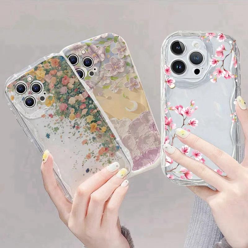 Case For Realme C53 C55 C67 C63 C65 C35 C33 C21Y C25Y C51 8 5G 10 13 11 12 Pro Plus GT 6 Note 60 Cover Flower Cream Wavy Edge
