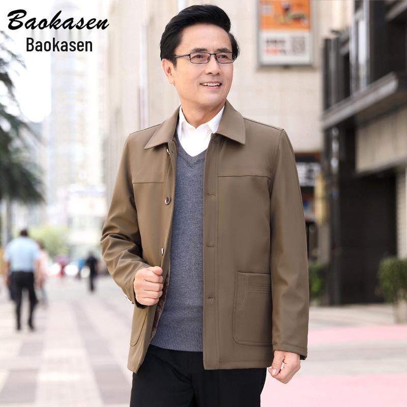 Men's Middle-Aged & Elderly Plus Velvet Thickened Jacket Coat - Suitable for Dad, Grandpa Winter/Spring/Autumn, Zhongshan Suits, 70+ Cotton Wear