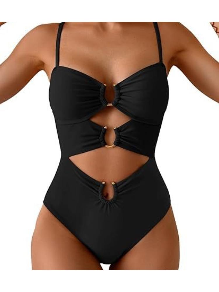 One Piece Swimsuit Women Sexy Solid Color Bikini Swimwear Fashion Elegant Beach Vacation Swimwear