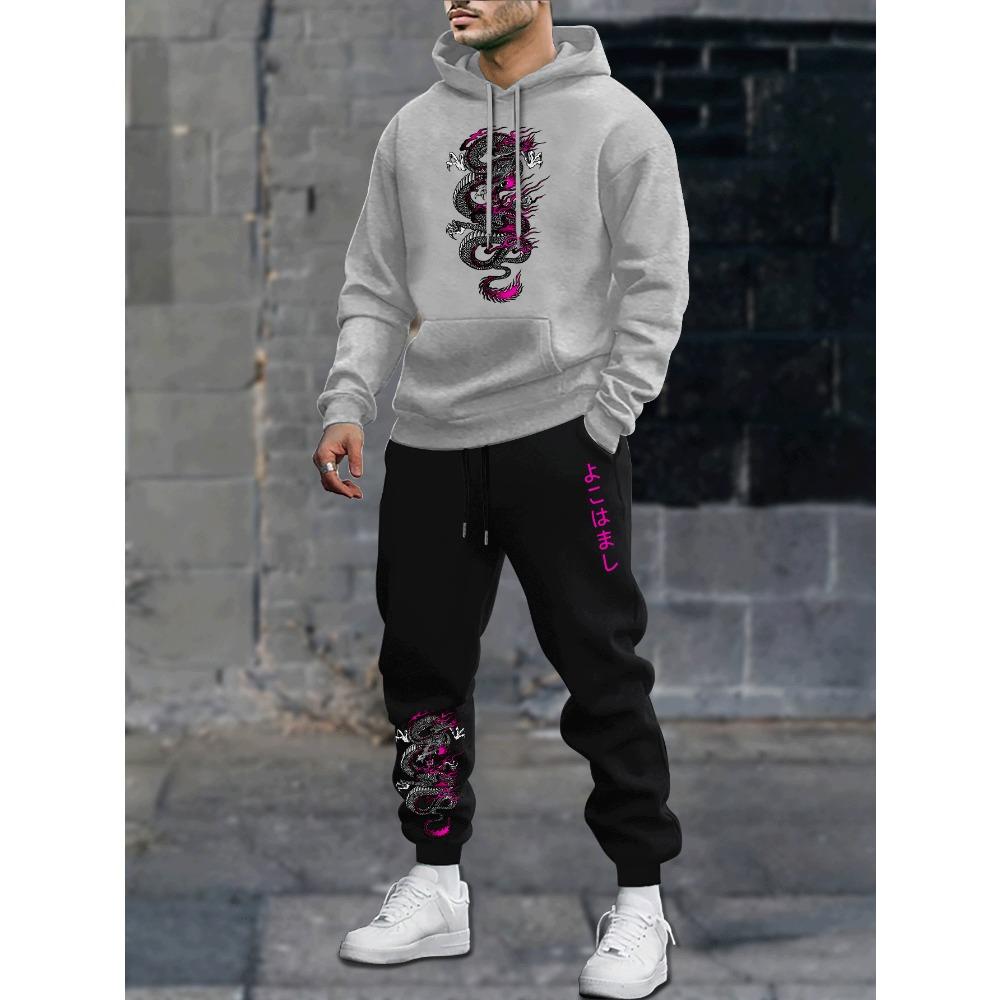Retro Men's Autumn and Winter Casual Loose Hooded Sportswear Set Fashionable and Trendy Clothing Paired with Pants