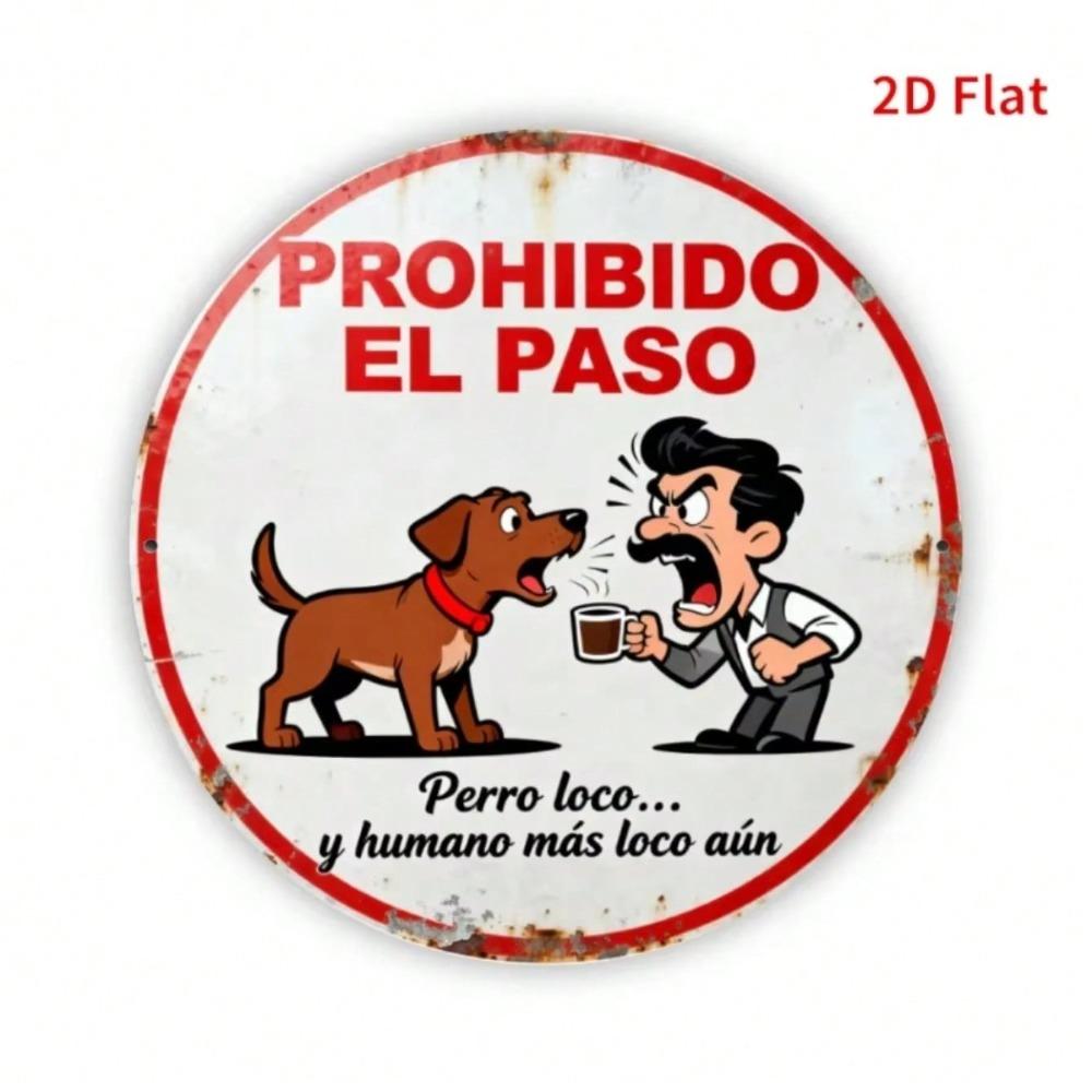 Retro Spanish Warning Tin Sign Round Metal Wall Decor For Home Bar Garage Man Cave