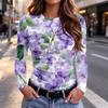 Maglietta da Donna Casual Slim Fit con Stampa Floreale a Manica Lunga e Girocollo per l'Uso Quotidiano