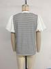 Baifenzhiyi 2026 Women's Striped Patchwork V-neck Puff Sleeve Casual T-shirt