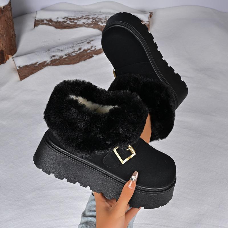 Große Größe Dicksohlige Schneestiefel für Damen Herbst und Winter neu gefüttert und verdickt lässig vielseitig kurzer Schaft Wolle Baumwollschuhe