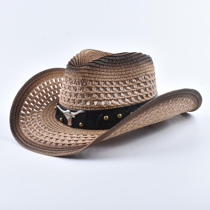Straw Western Cowboy Hat for Women Men Summer Hollow Out Beach Sun Hats