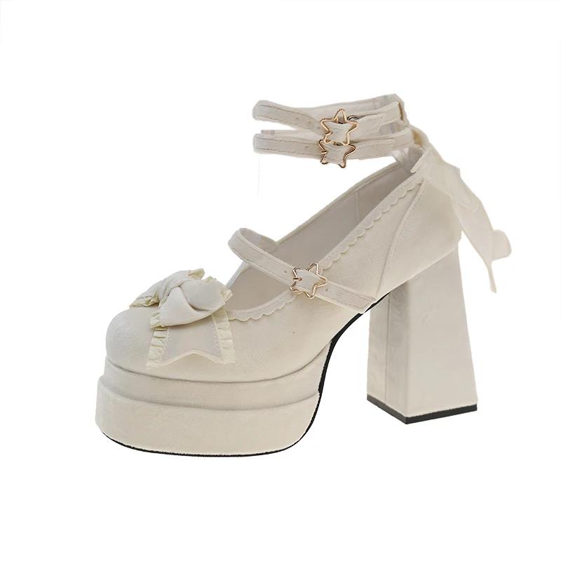 Plateau High Heel Damen Lolita Schuhe Mode Flache Schmetterlingsknoten Schuhe Damen Partykleid Cross Strap Pumps Schuhe