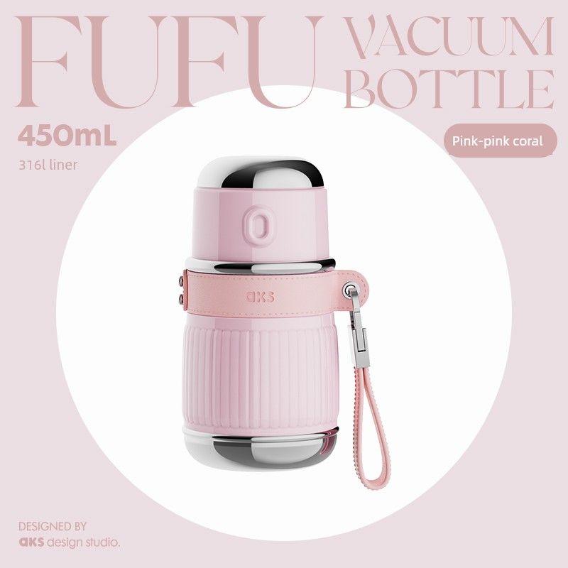 

Aks316 Stainless Steel Large-Capacity Thermos Cup for Women 2025 New Style High-Looking Water Cup with Lid for Women Portable Cup Pink Coral 450ml