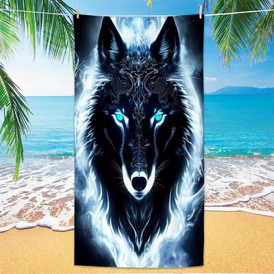 Wolf Pattern Beach Towel, Digital Printing Thin Quick-Dry Anti-Sand Microfiber Lightweight for Swim, Yoga, Travel, Gym, Gift