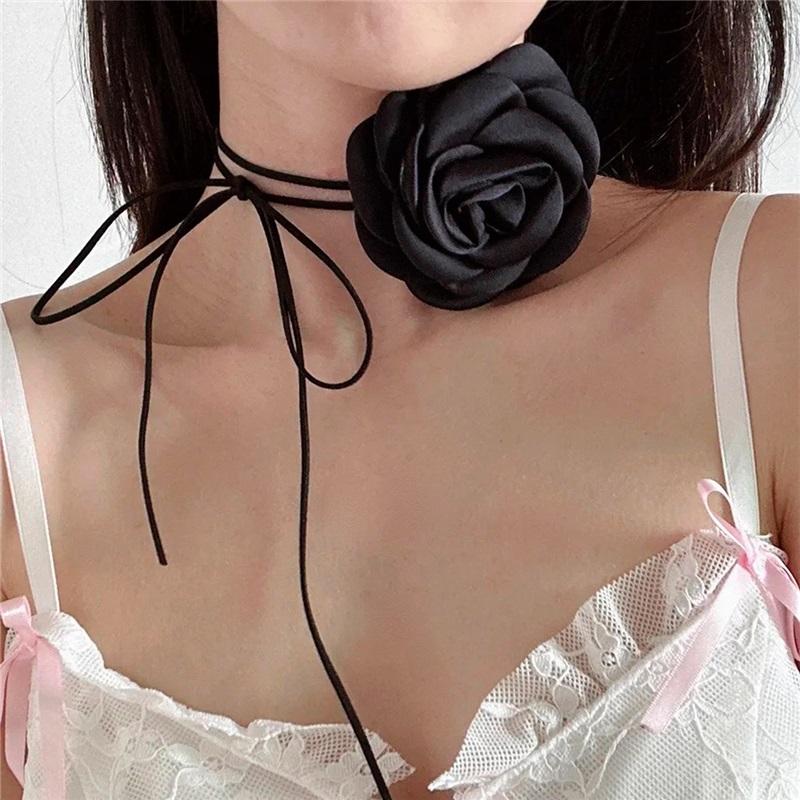 European and American jewelry sweet personalized rose choker choker long handmade DIY flower velvet necklace