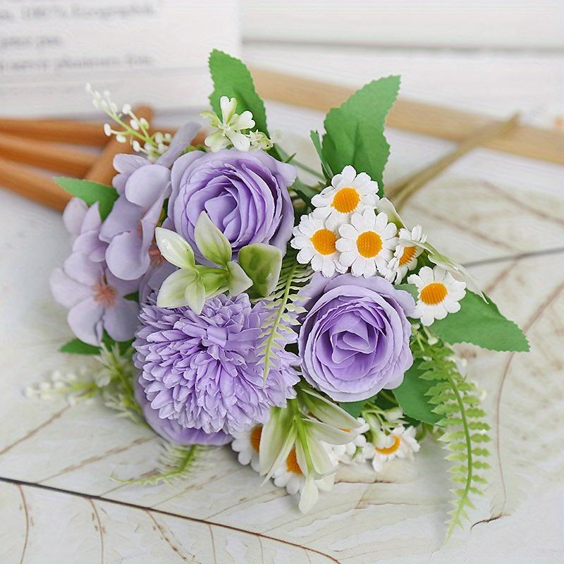 1pc Multicolor Plastic Simulation Daisy Rose Bouquet, Suitable for Wedding Party Decoration