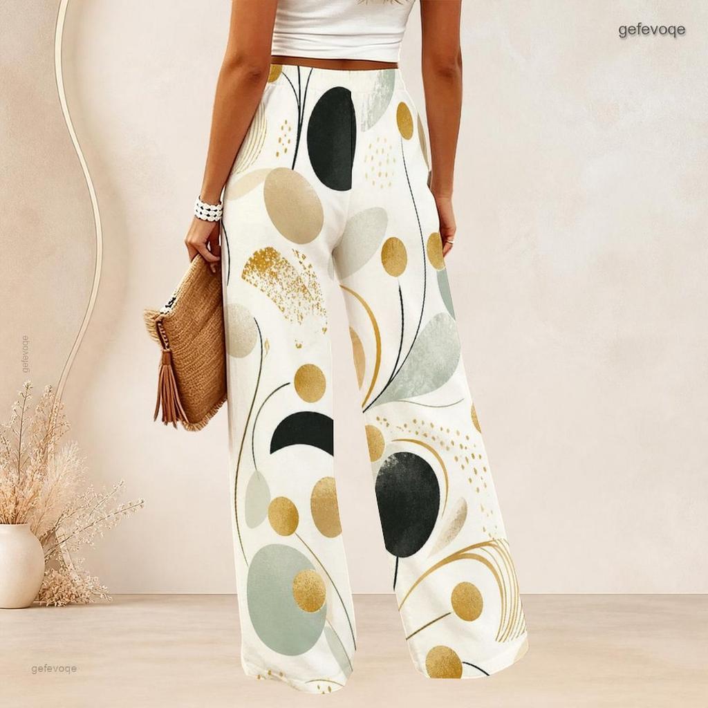 Women Plus Size Loose Wide Leg Long Pants Exquisite Gem Star Print Elastic High Waist Casual Trousers For Daily Beach Vacation Wear
