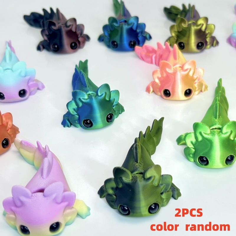 

Набор из 2 маленьких 3D-печатных животных случайных цветов, милые аксолотли с подвижными суставами, очаровательные фигурки водных тигров со счастливыми выражениями лиц,