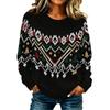 Women's Stylish Casual Long Sleeve Neck Knit Pullover Sweater with Christmas Print