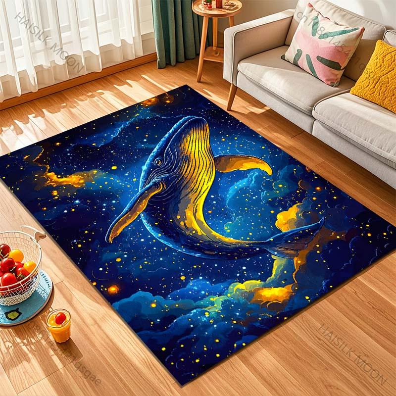 1PC Whale swimming in starry sky Print Carpet Rug for Living Room Bedroom Sofa Doormat Home Decor Non-slip Floor Mat