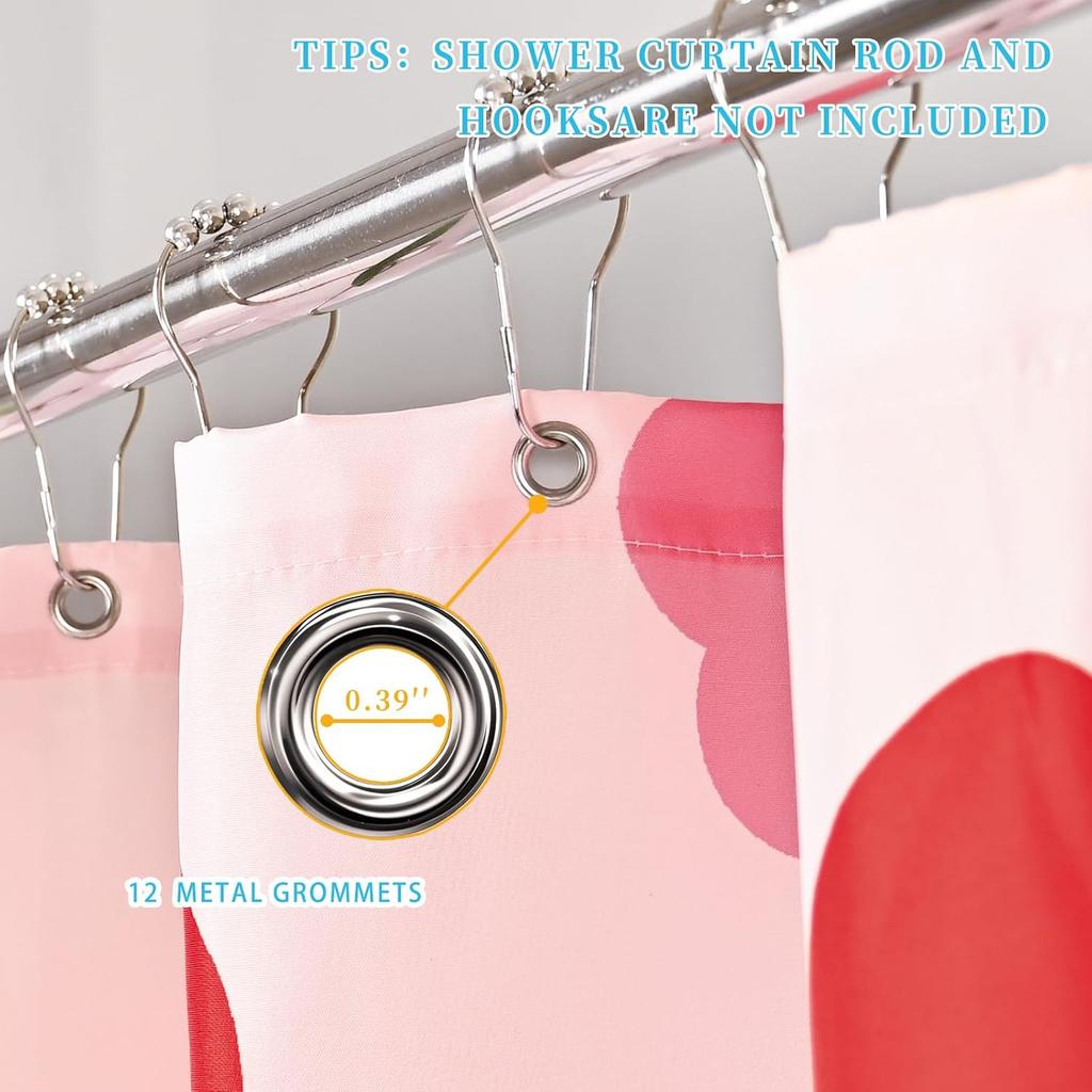 Cute Floral Cherry Curtains Waterproof Soft Polyester Bathroom Curtain- Washable Privacy Cloth Shower Curtain For Bathroom