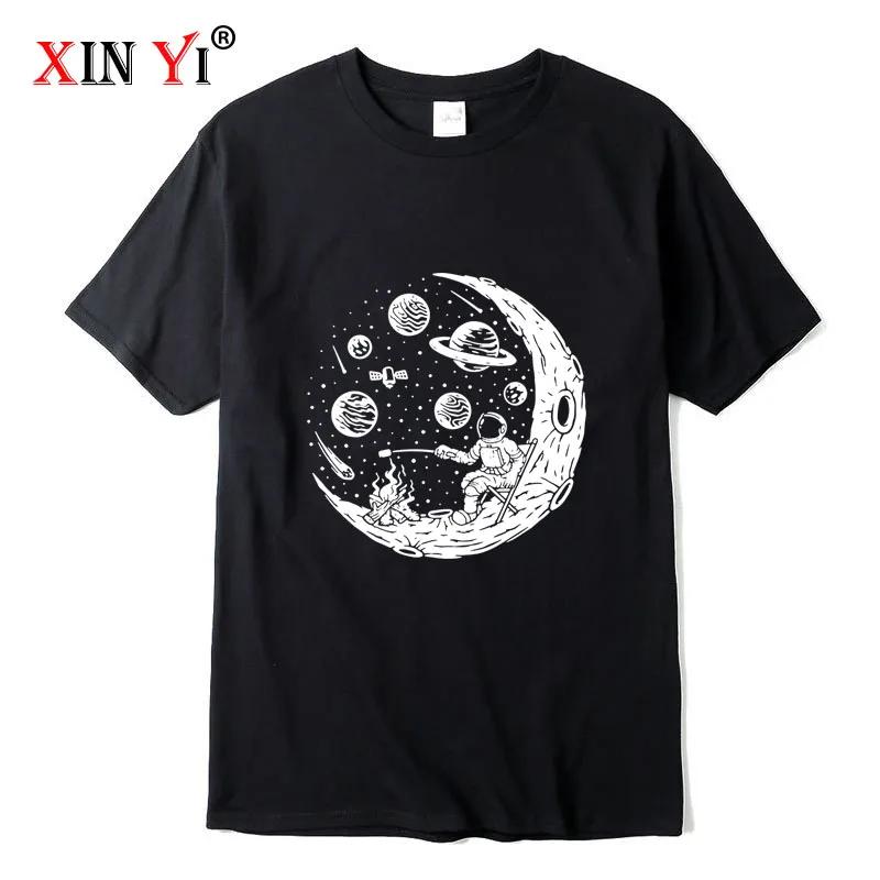

Men s T-shirt High Quality 100% Cotton Funny Astronaut Moon Barbecue Print Casual Loose Cool Men O-neck T-shirt Tee Tops M
