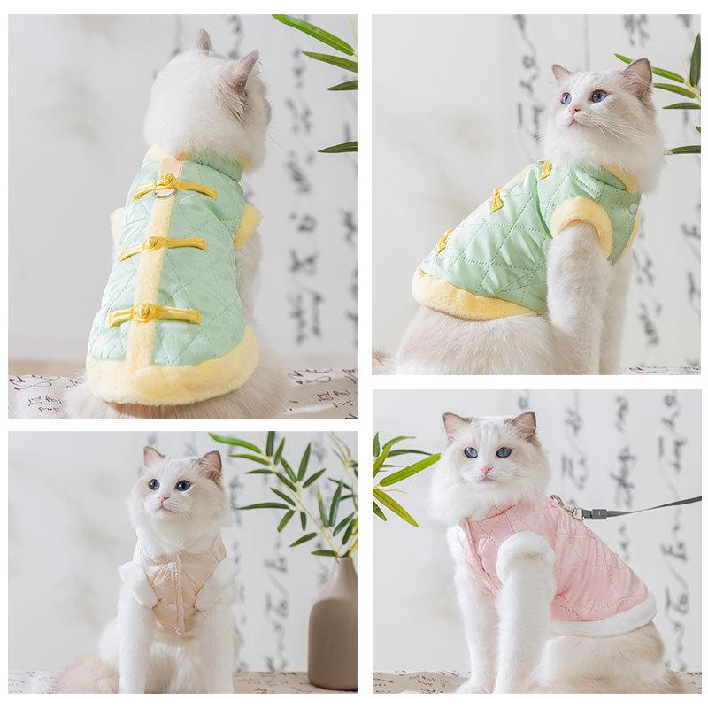 New cat clothes Chinese Tang clothing buckle autumn and winter warm into cat kittens small dogs dog vests pet cotton-padded clothes