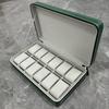 Portable Black and Blue-Gray Leather Zipper Watch Box with 6, 10, or 12 Slots - Flip-Top Jewelry Storage