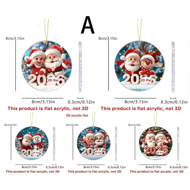 2026 Santa Flat Acrylic Hanging Ornament Shatterproof Car Backpack Decoration For Christmas Party Home