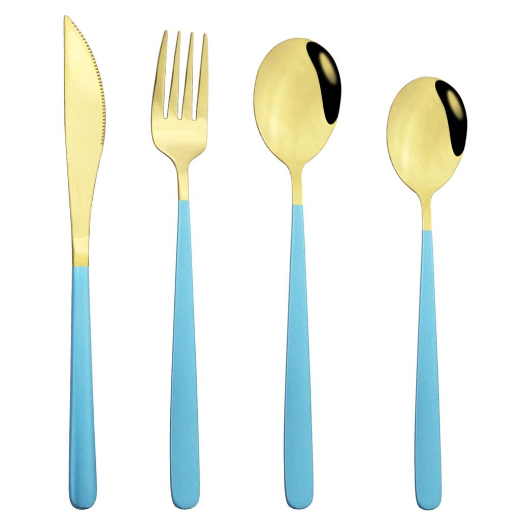 4Pcs/Set Knife Fork Spoon Dinnerware Cutlery Set 304 Stainless Steel Tableware Flatware Set Black Gold Set Kitchen Dining Silverware Set