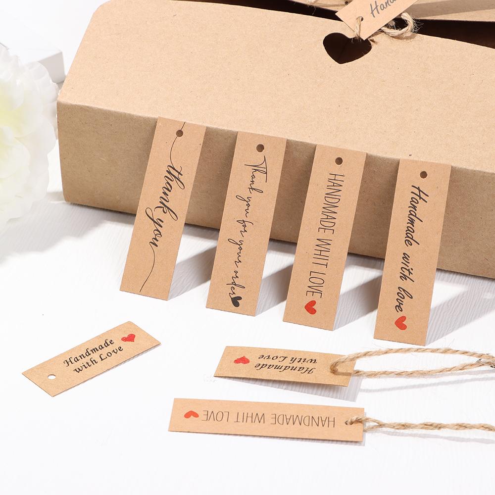 Ornament Enclose 10M Strings Handmade With Love “Merci” Labels Kraft Paper Thank You Hanging Tags