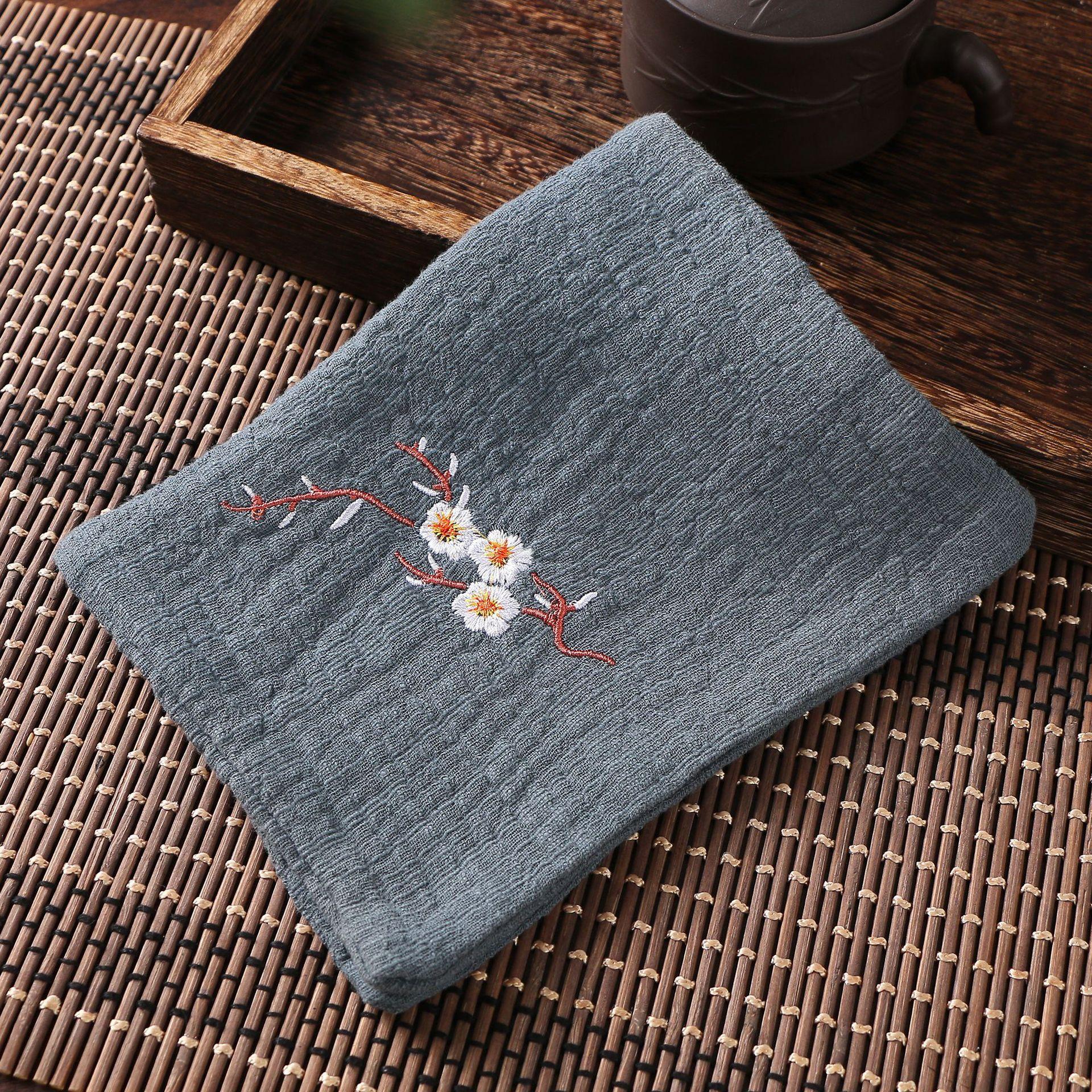 Cotton Linen Chinese Style Zen Tea Towel Absorbent Thickened Rag Flower Embroidery Tea Towel Tea Coaster Accessories