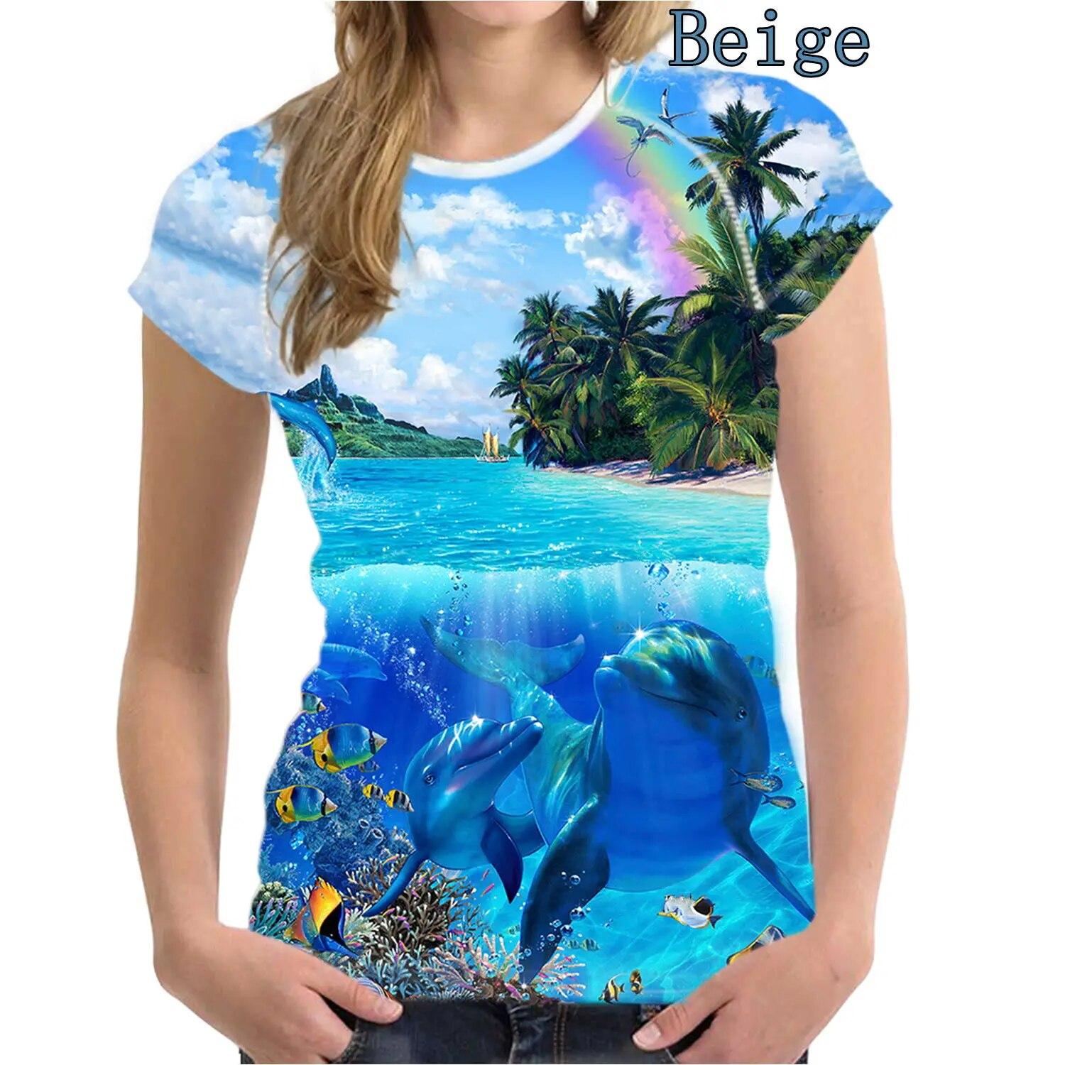 

Новые женские модные летние повседневные футболки с короткими рукавами и круглым вырезом с 3d принтом, женские рубашки с дельфинами XL