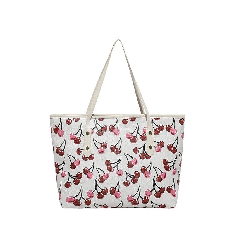 Cherry Print Large Capacity Casual Commute Women Single Shoulder Tote Bag