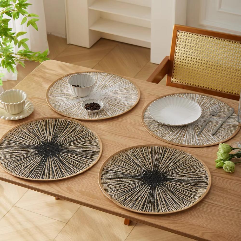 4PCS Bohemia Round  Burlap Macrame Placemats Ray Pattern Dinnerware Mat Jute Tableware Mat  Hotel