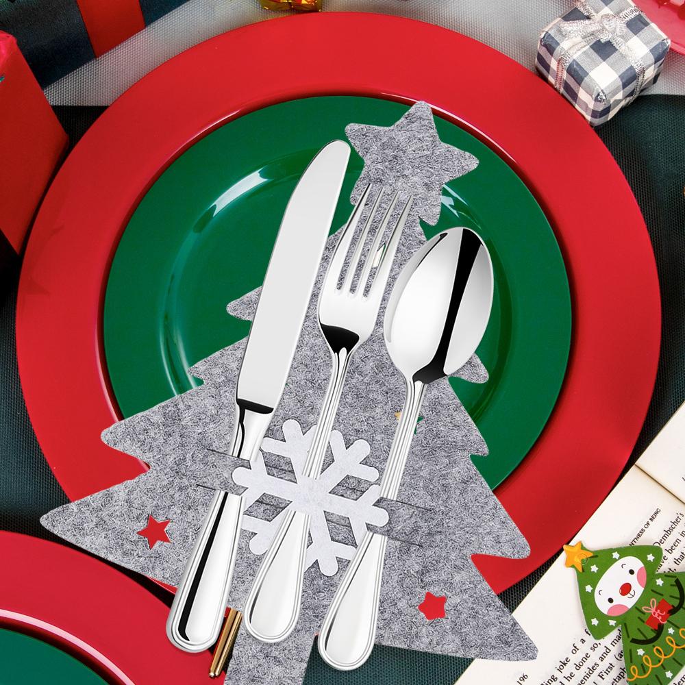 Huse pentru cuțite și furculițe de Crăciun Linguri din pânză din pâslă cu fulgi de nea Suport pentru tacâmuri Genți Acasă Crăciun Anul Nou Petrecere Decor pentru masă
