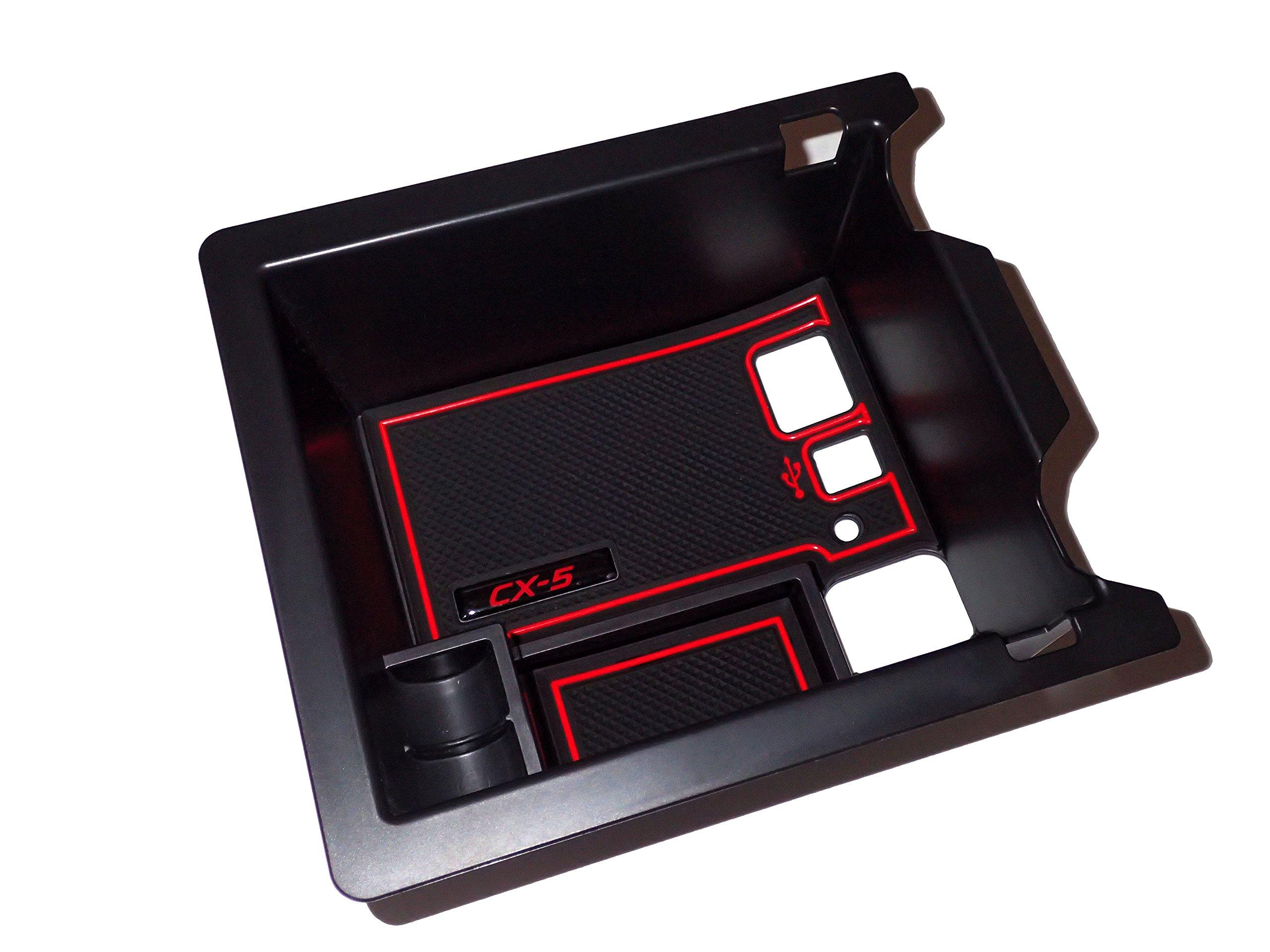 

Japanese Cars Mazda Deep Center Console Tray for Includes Storage Compartment and Rubber Mat Aftermarket Console KF by (For Only) CX-5 (Red)