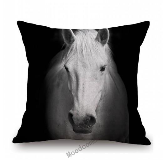 White Horse Royal Court Horsemanship Club Decoration Art Sofa Throw Pillow Case Black White Elegant Linen Pony Cushion Cover