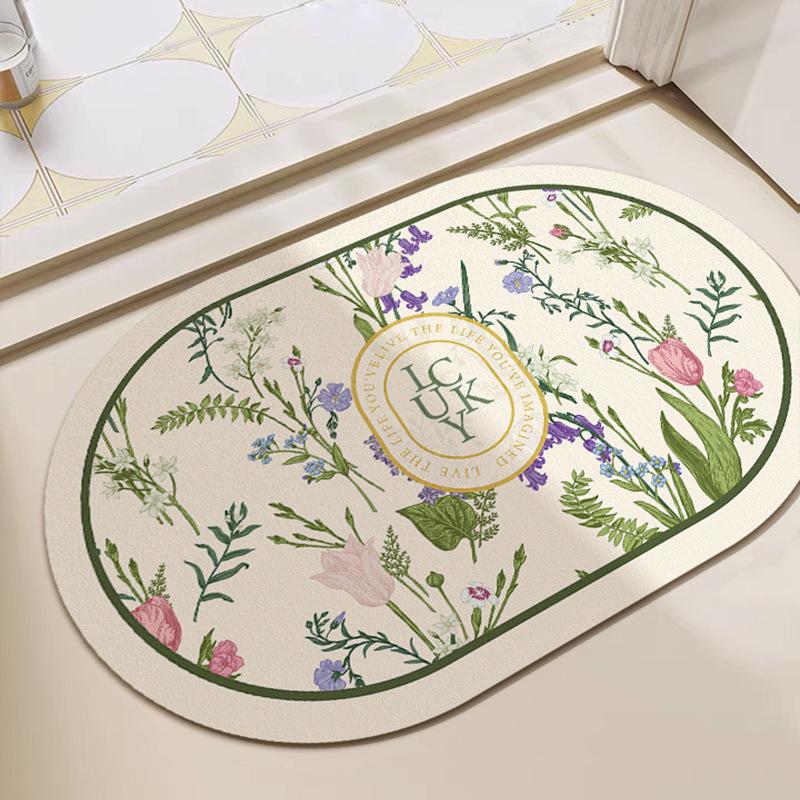 European Camellia Retro Diatom Mud Floor Mat Bathroom Toilet Door Water Absorption Non-slip Foot Mat Quick Drying Door Mat