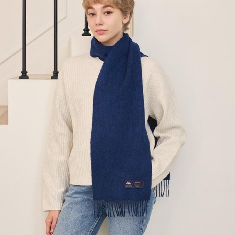 ABRAHAM MOON Merino Wool Muffler 25cm - Mid Blue