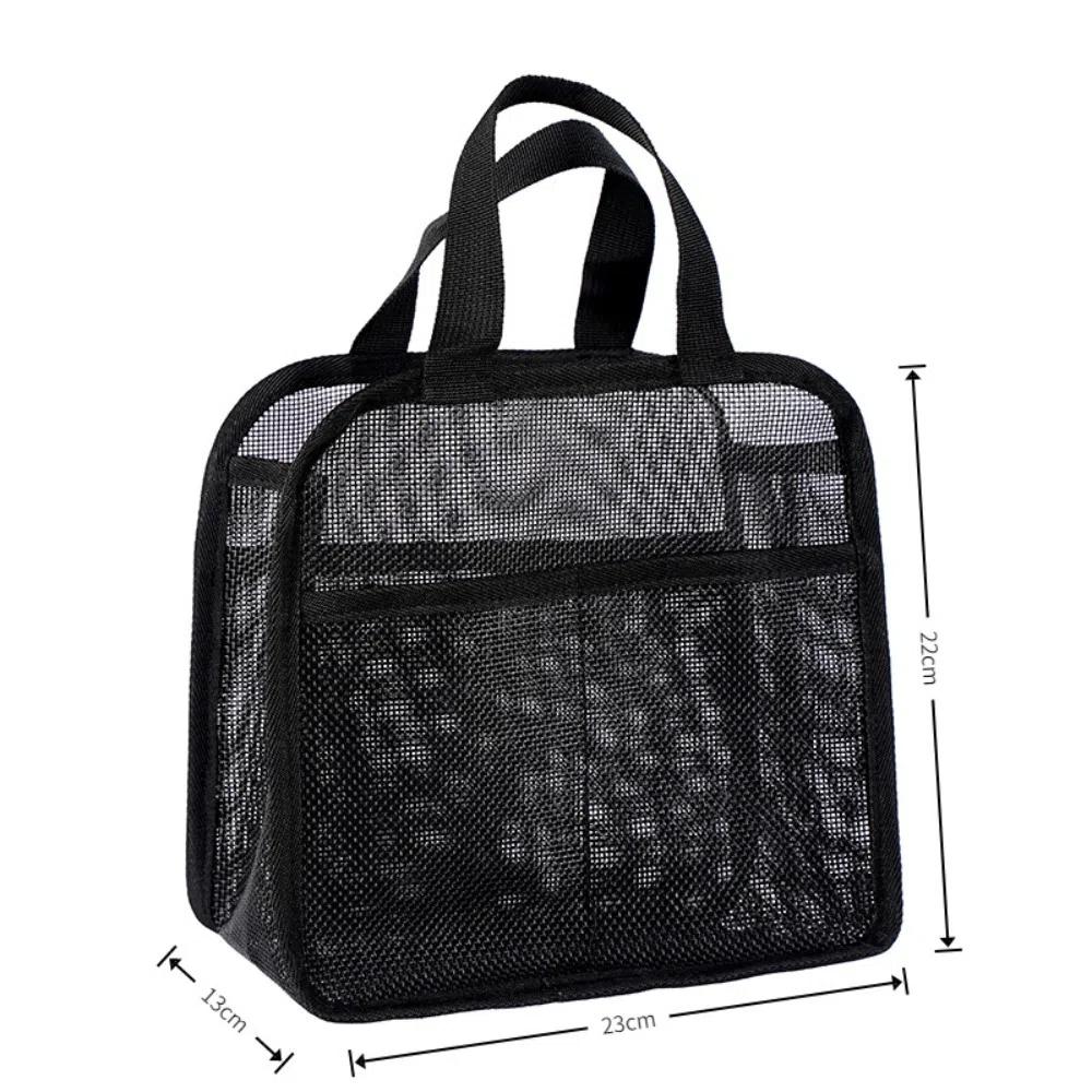 Portable Large Capacity Mesh Makeup Bag Solid Color Lightweight Cosmetic Organizer Bag Handheld Travel Makeup Pouch