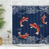 Cortina de Ducha de Peces Dorados Estilo Chino Juego Pez Koi Acuarela Ondas Decoración de Pared Cortinas de Baño de Tela Blanca Tejido de Poliéster