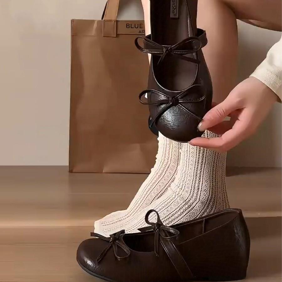 2025 super fire round head Mary Jane shoes girls small leather shoes inner height increase summer single shoes bow Japanese jk sweet