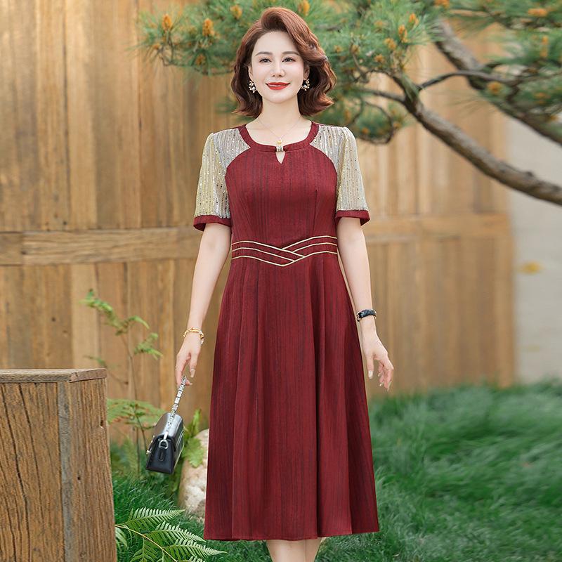 Robe élégante style chinois mi-longue pour les mondains - Nouvelle collection d'été, Luxe léger, Ceinturée à la taille, Amincissante, Jupe sous le genou.