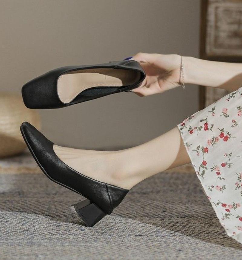 Calzado de Verano para Mujer Zapatos de Punta Cuadrada Para Mujer 2024 Con Tacones Medianos Blanco Oficina Social Elegante Clásico Moda Una Primavera Y2k