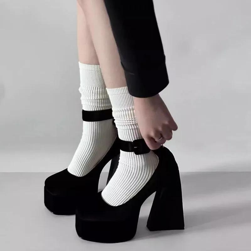 Women's Sexy Super High Heels 10cm 2025 Retro Black Waterproof Platform Shoes with Ankle Straps Lolita Shoes Zapatos De Mujer